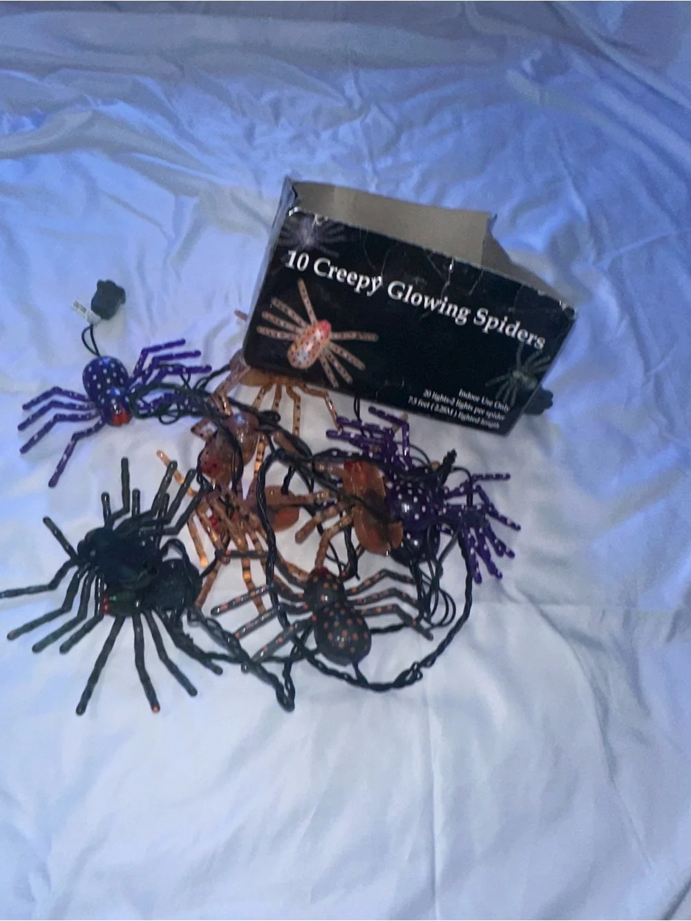 Halloween Large Dangling Spider Lights 10 Spiders Working